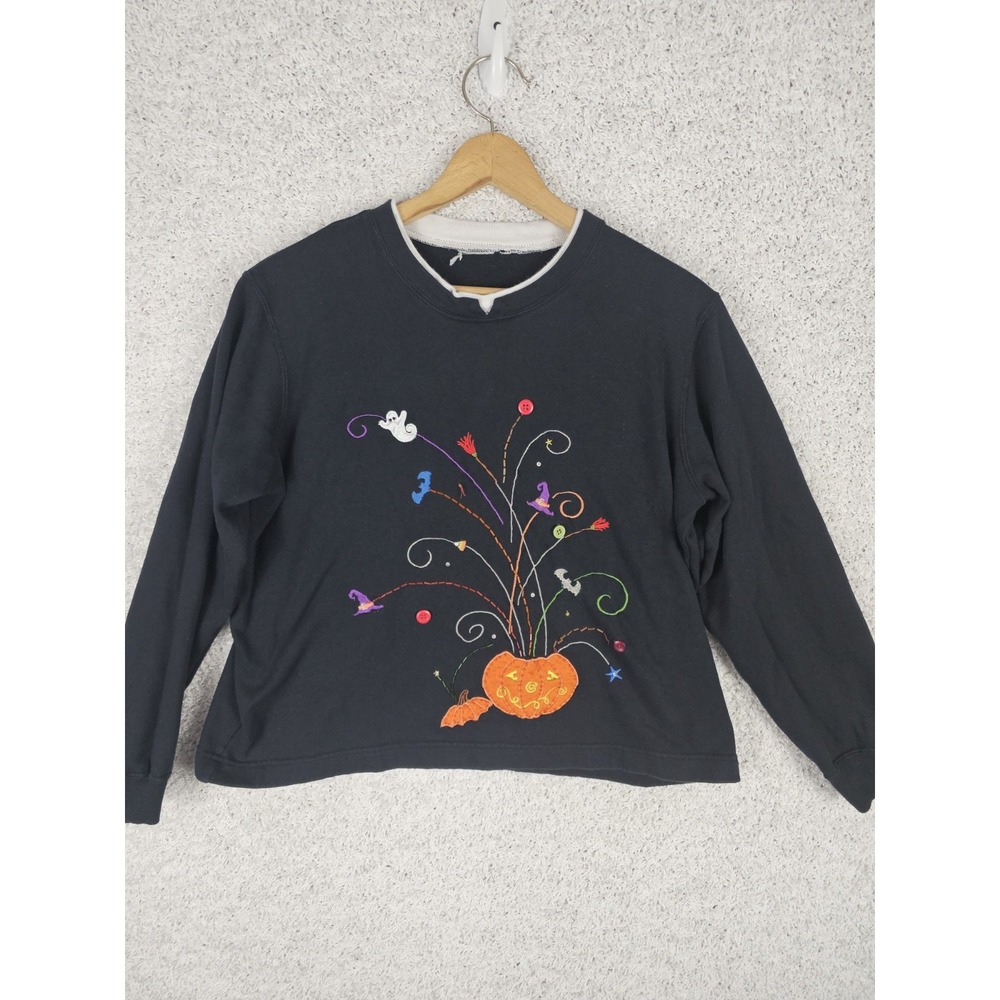 Vintage 90s White‎ Stag Halloween Crew Sweatshirt Women's Medium Pumpkin Baggy